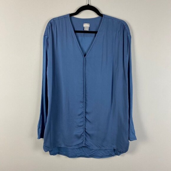 Chicos Blouse Shirt Blue Modal V Neck Long Sleeve Size 2 - US 12/14 - Picture 1 of 9